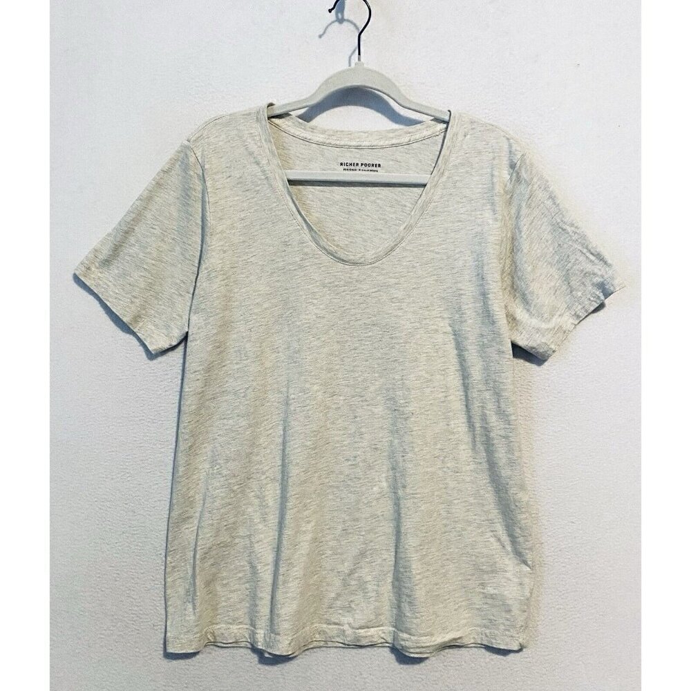 Richer Poorer Top Womens Large Ivory Space Dye Scoop Neck Short Sleeve Cotton